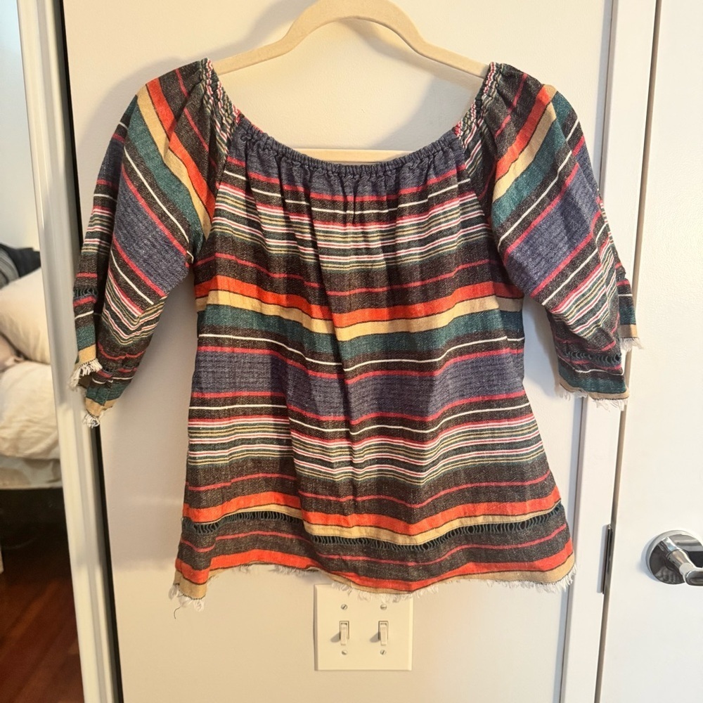 dRA Los Angeles X Anthropologie Mexican inspired striped off shoulder top